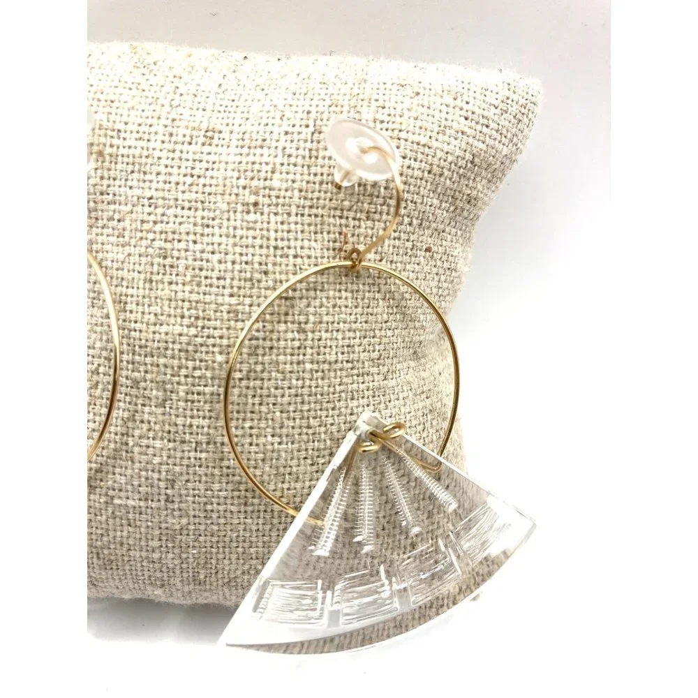 Unique Modern Earrings Drop‎ Dangle Clear Acrylic Textured Triangle 2.5
